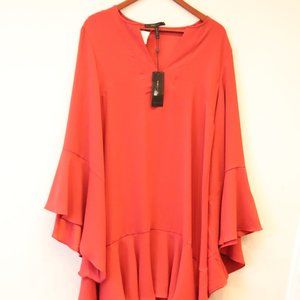 BCBG Women's Size Medium Orange Teegan Dress Bell Sleeve Crepe Flared Mini NWT